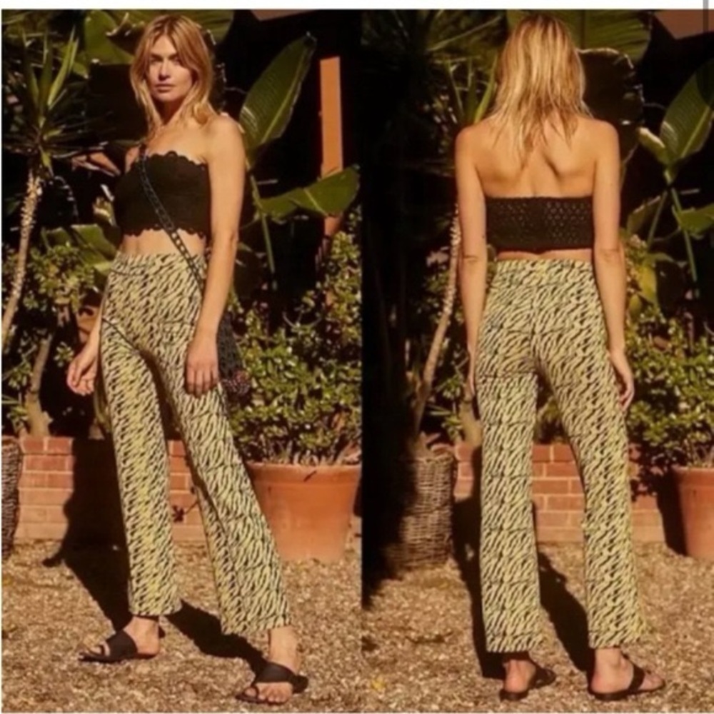 Free People Rita High Rise Flare Pants Pull On Animal Print size medium